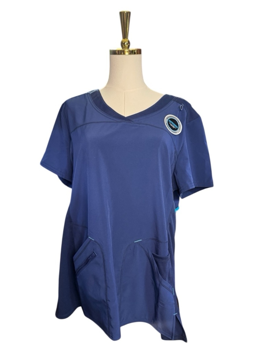 ScrubStar PROTX2 Women's Navy Blue Medical Scrub Top Antimicrobial V-Neck Sz L